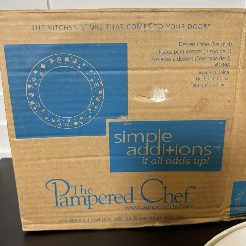 Pampered Chef Celebration Party Dessert/Salad Plates Set of‎ 4 w/Box Gold Stars